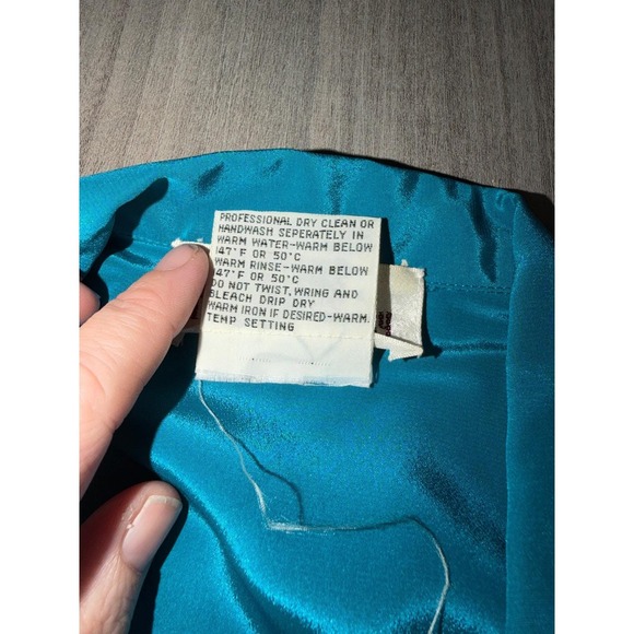 Petites for Maggy Vintage Teal Geometric Satin Midi Dress Size 4 Retro 80s G2 - Picture 10 of 10
